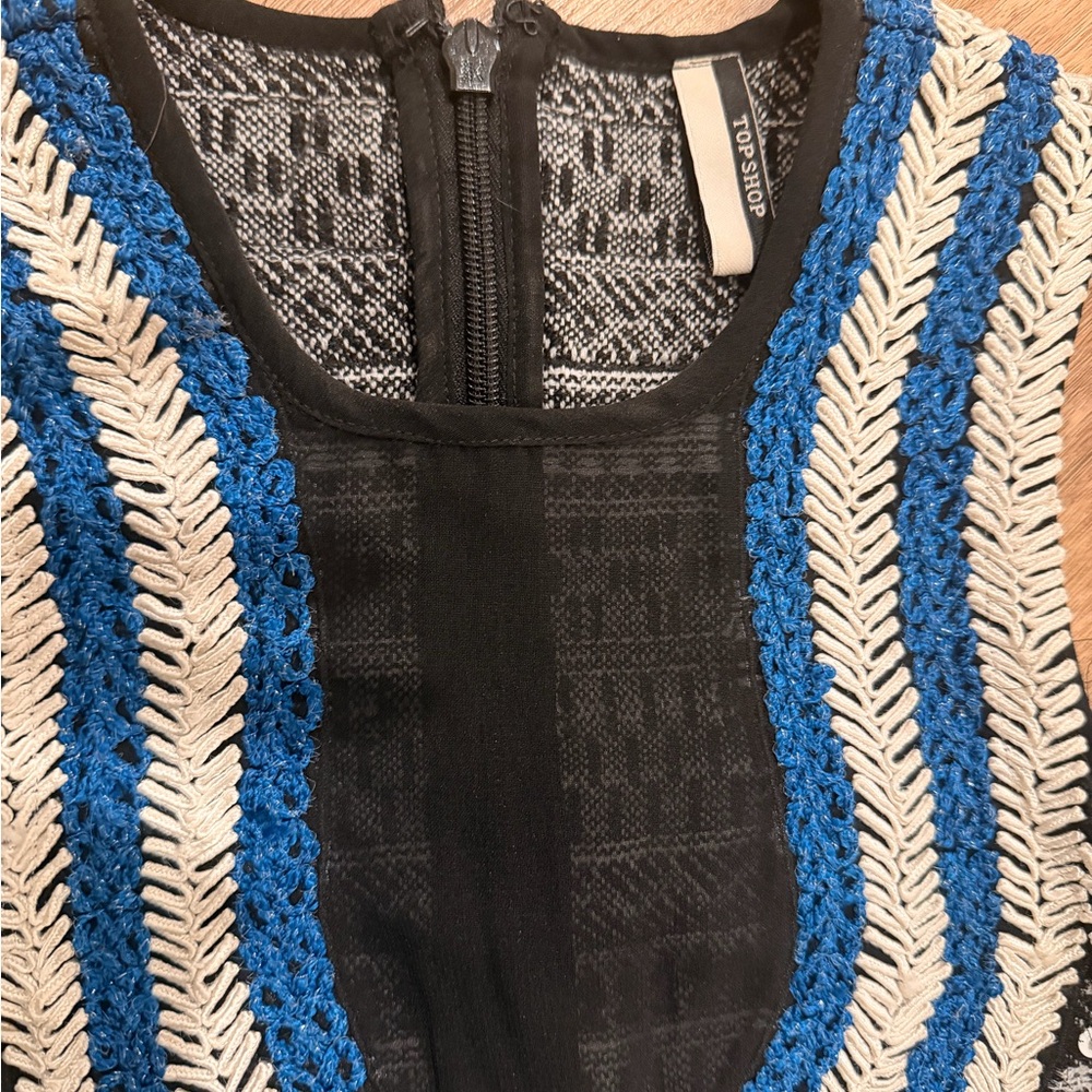 Topshop Black and Blue Embroidered Mini Dress- like new!! - Picture 3 of 9